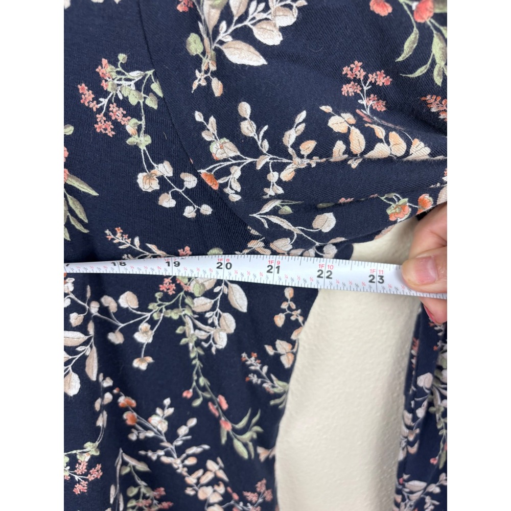 J.Jill Pima Cotton Tee XL Navy Floral Long Sleeve Crew Neck Botanical Casual - Picture 3 of 5